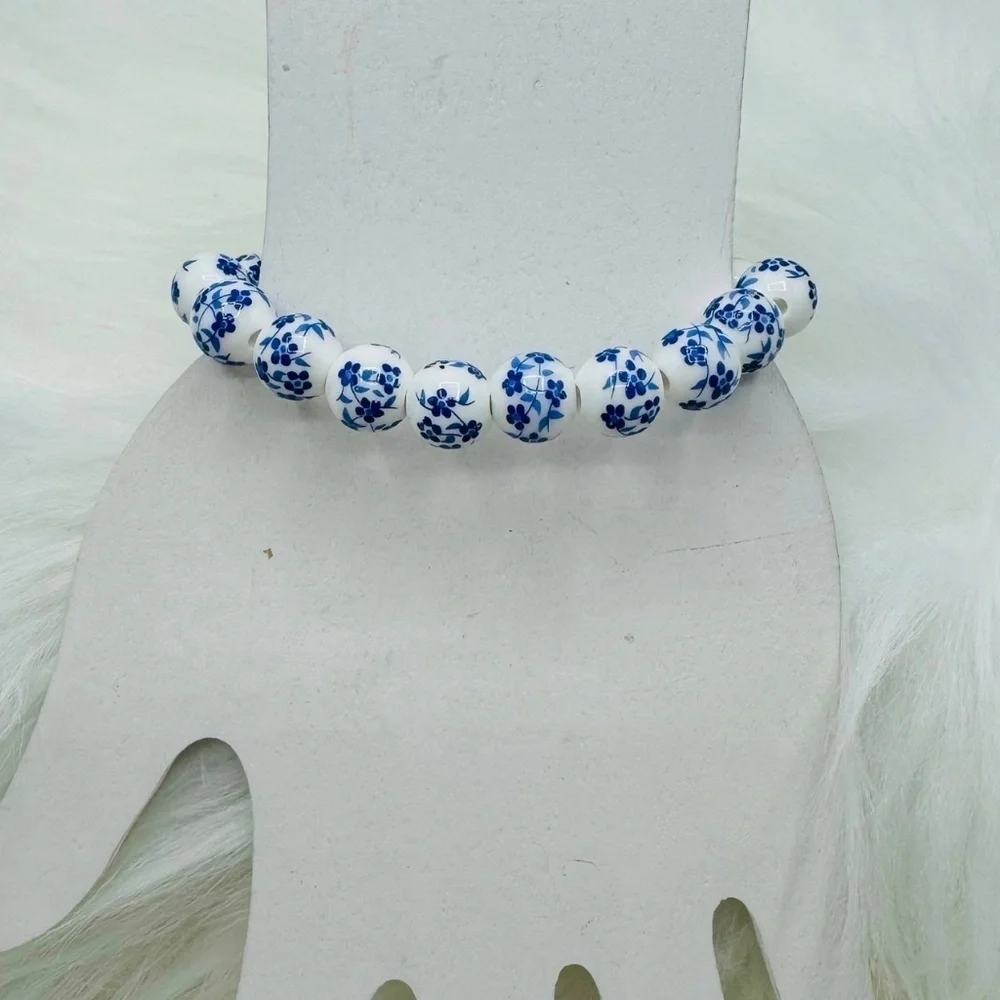 Wholesale Chinese-Style Ceramic Blue Floral Beaded Stretch Bracelet 3 set
